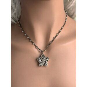 Brighton Flora Flower Brown Corded Beaded Pendant Necklace